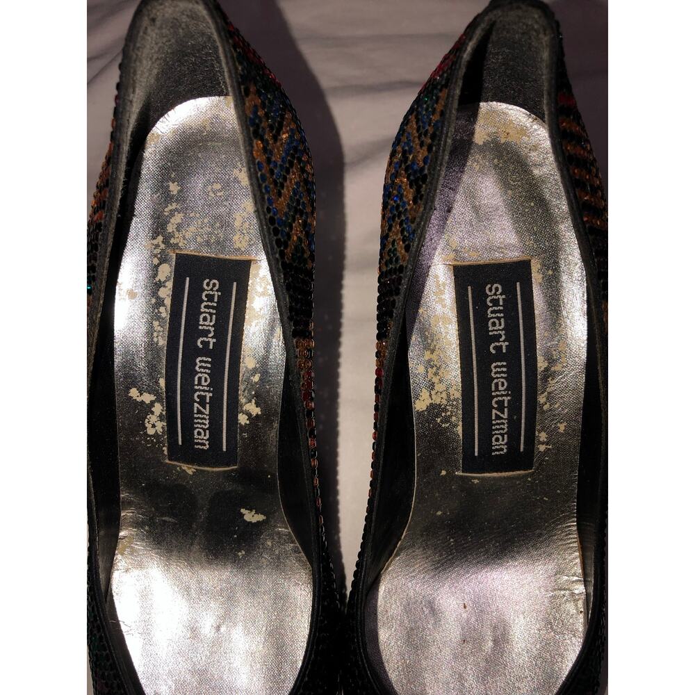 Vintage Stuart Weitzman Vinnie Rhinestone Aztec Geometric Pumps Black Size 5.5 - Picture 7 of 15